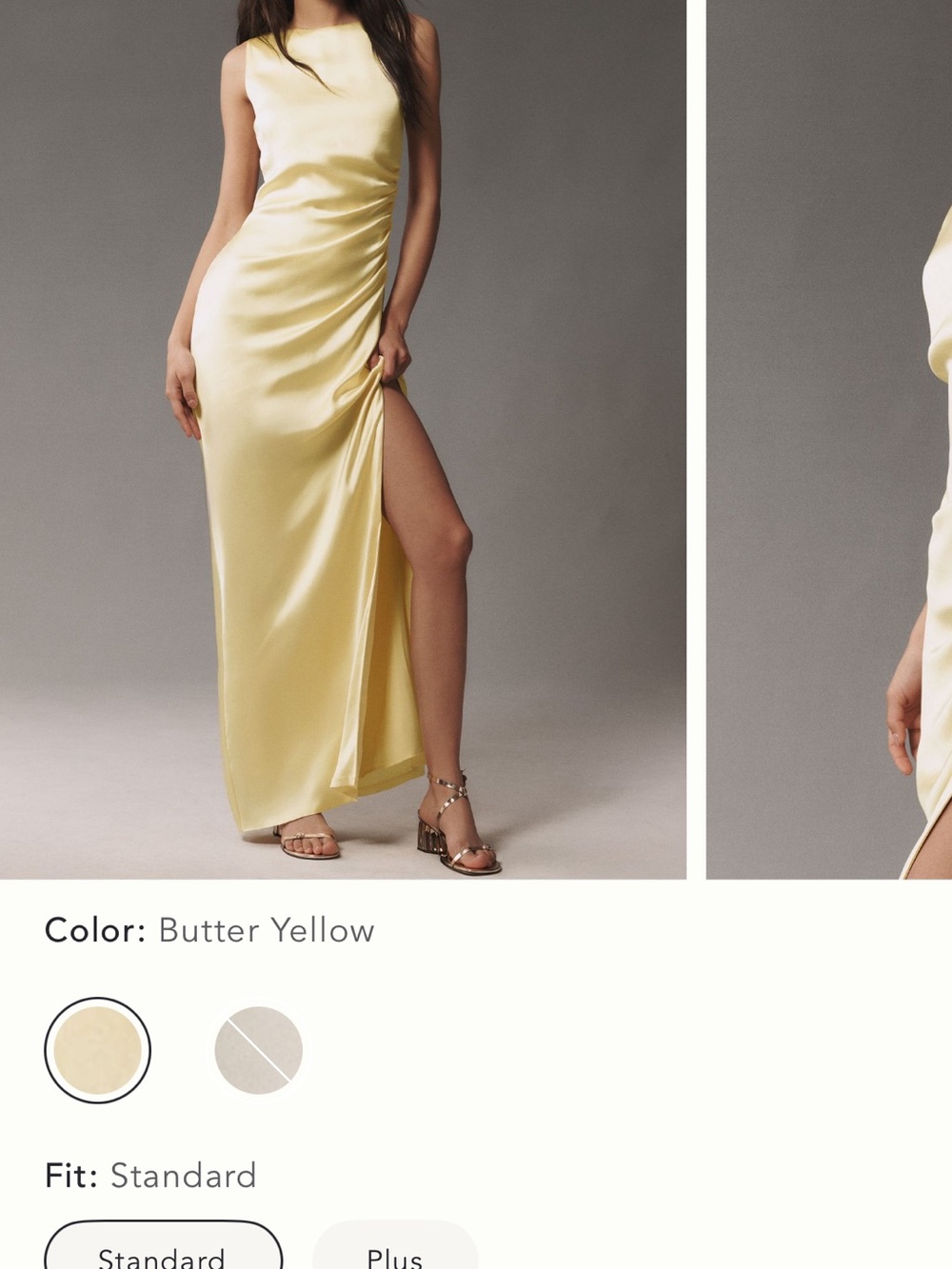 BHLDN EMMA Butter Yellow Satin Evening Gown - Sleeveless High-Slit Dress